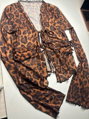 Leopard Print Sheer Tie-Front Top